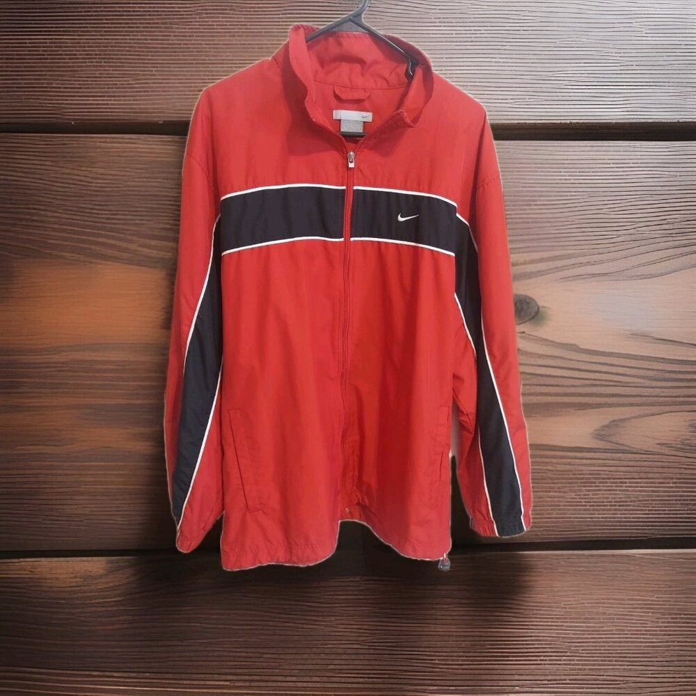 NWOT Nike Zip Down Windbreaker Red‎ And Black Size LARGE Mens Spring Coat Jacket